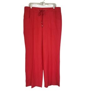 Sharagano Sz 16 Red Pants Drawstring Waist Lightweight Wide Leg Women's